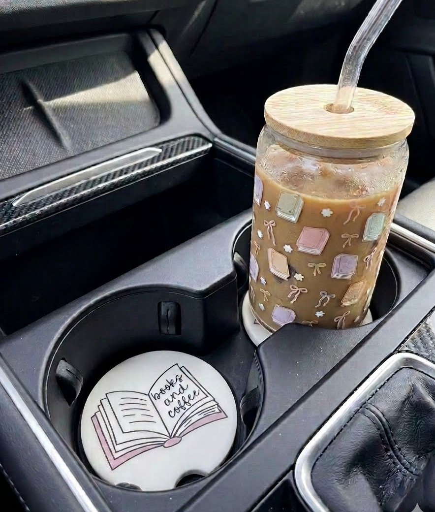 Car Coaster - Books and Coffee