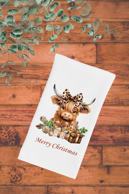 Dish Towel - Christmas Highland Cow Kitchen Towel