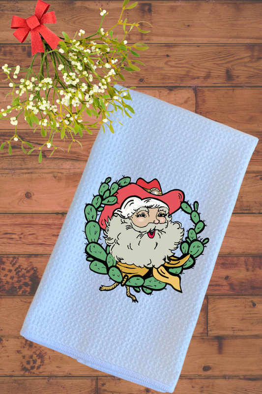 Dish Towel- Cowboy Santa