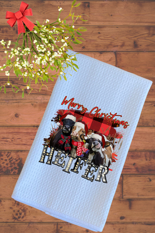 Dish Towel-Merry Christmas Heifer