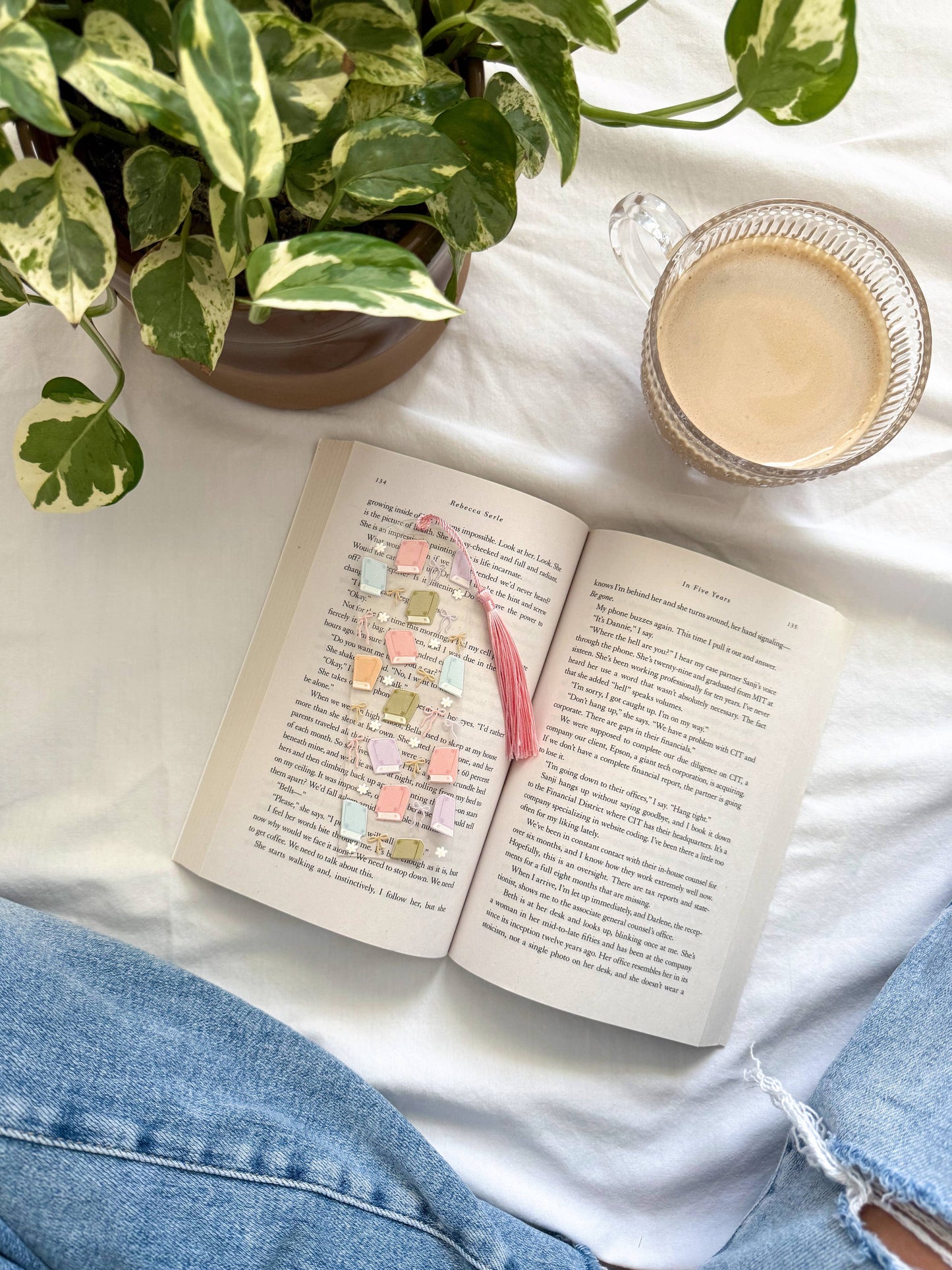 Pastel Book Lover Acrylic Bookmark with Tassel, Bookish Gift
