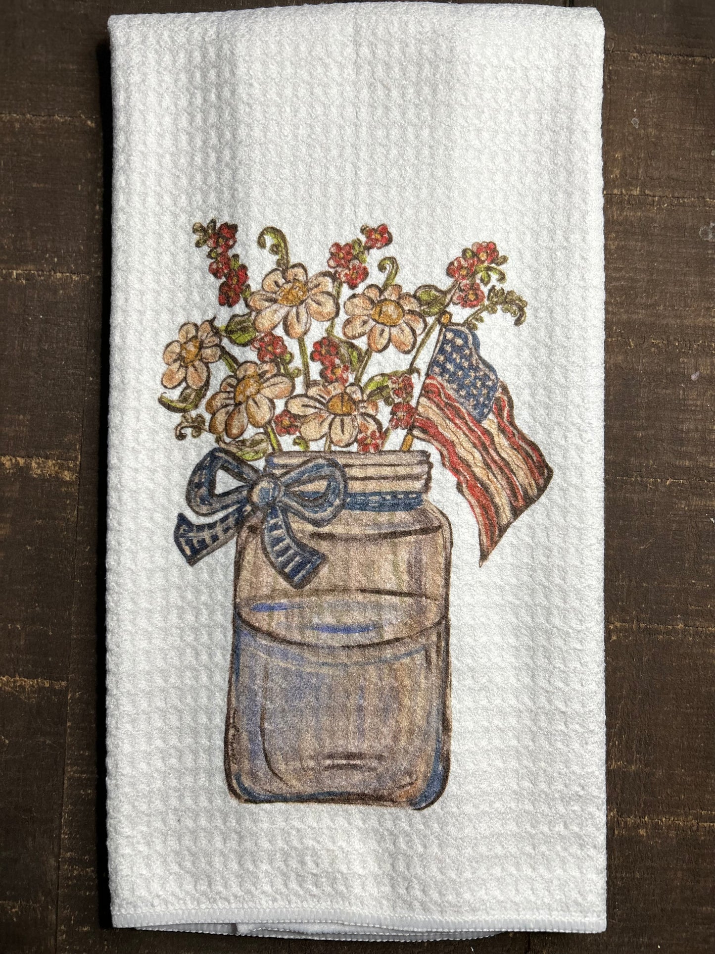 Dish Towel- Jar with Flowers and Flag