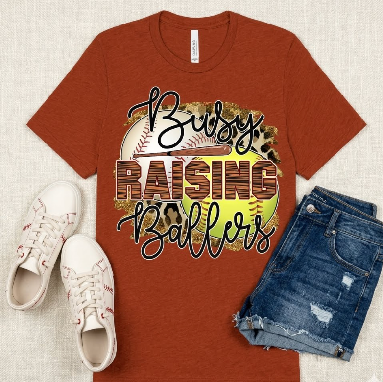 T-Shirt - Busy Raising Ballers  -Brick