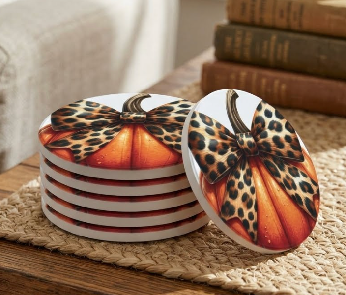 Dish/Hand Towel - Pumpkin with Leopard Bow