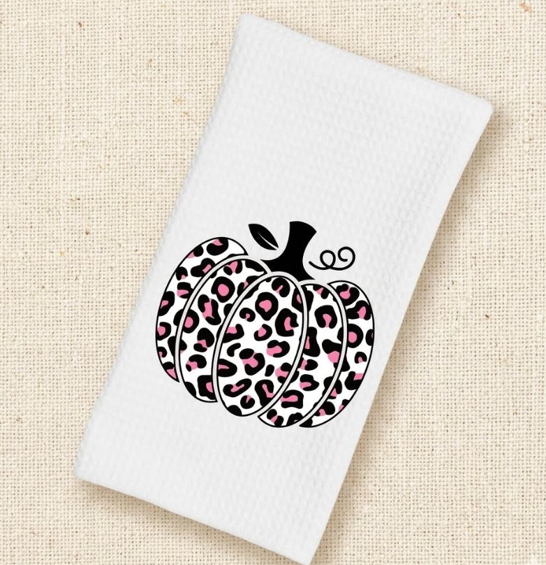 Dish/Hand Towel -Pumpkin in Pink and Black