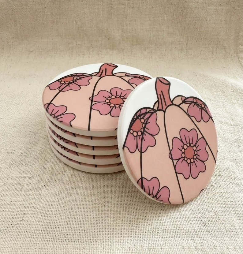 Coaster - Floral Retro Peach Pumpkin