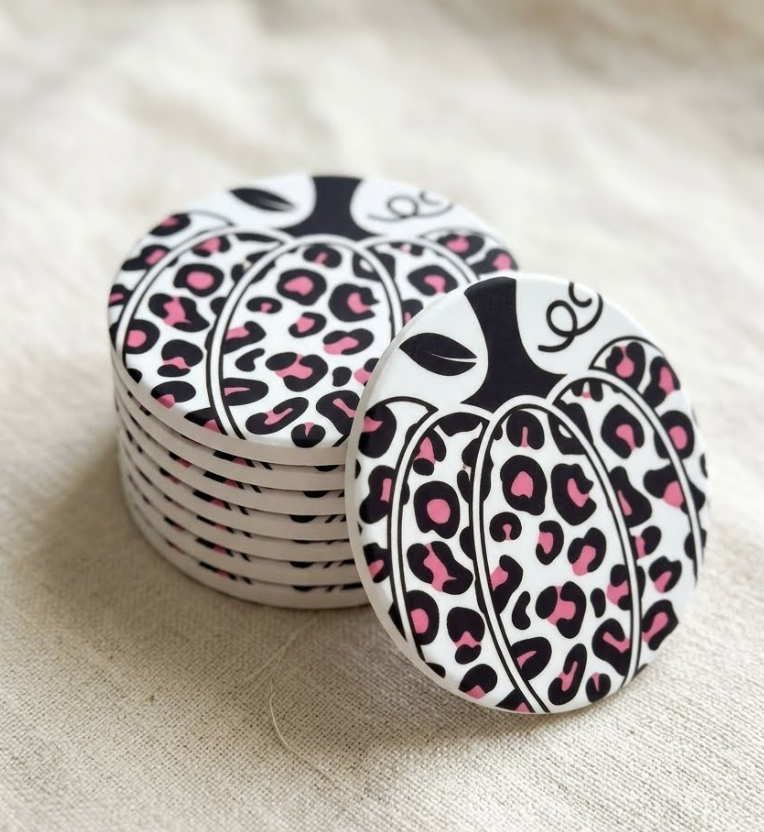 Coaster  Leopard Pumpkin with Pink and Black