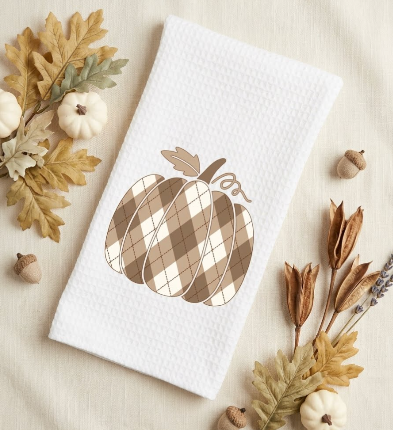 Dish/Hand Towel -Pumpkin Diamond Pattern in Brown, Tan and Cream