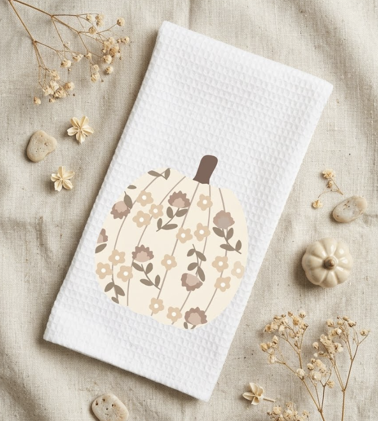 Dish/Hand Towel -Flowers with Earth Tones