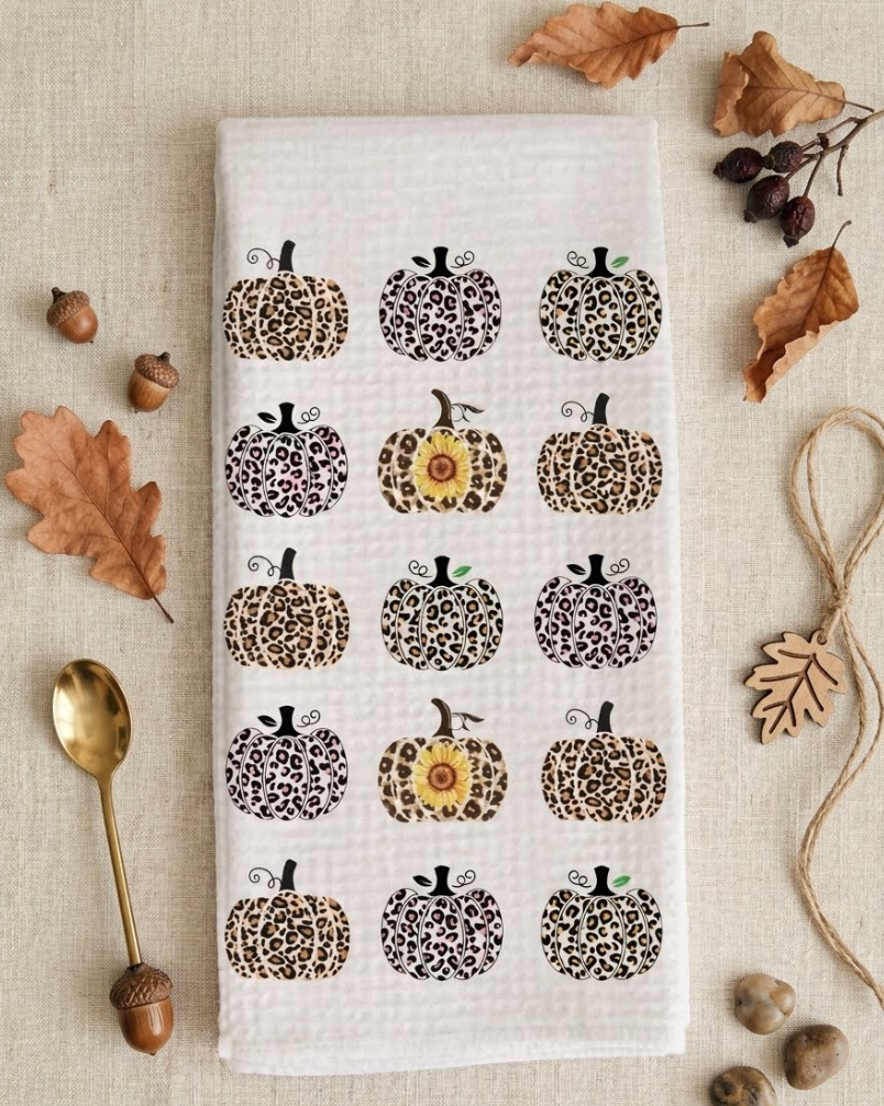 Dish/Hand Towel -Leopard Prints on Pumpkins