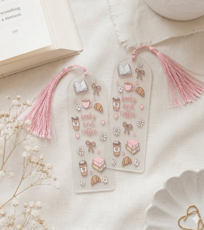 Bookmark Acrylic- Books & Coffee