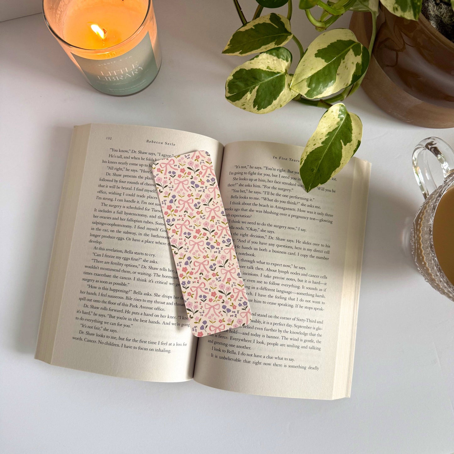 Coquette Flower & Bows Double Sided Bookmark,Girly Bookmark