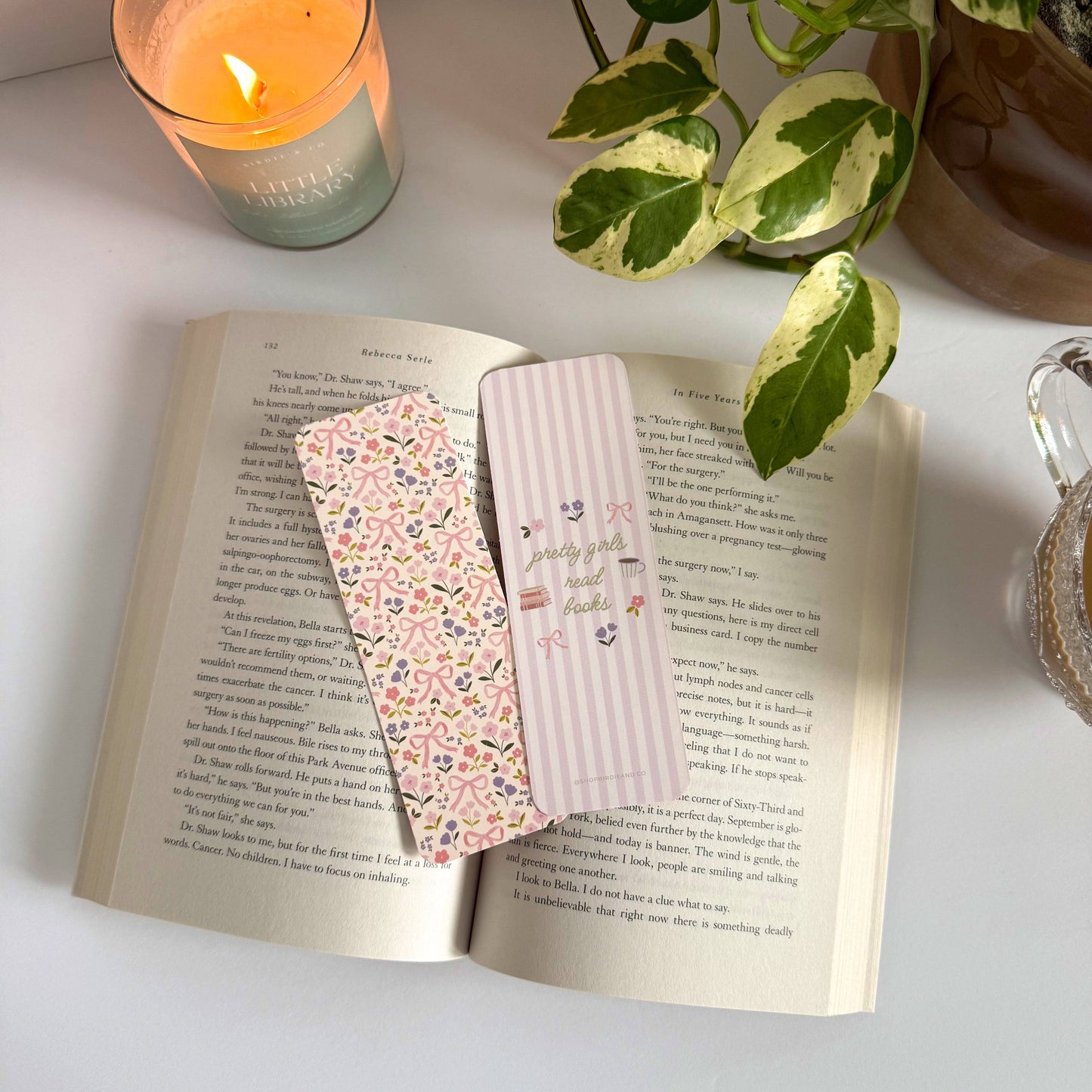 Coquette Flower & Bows Double Sided Bookmark,Girly Bookmark
