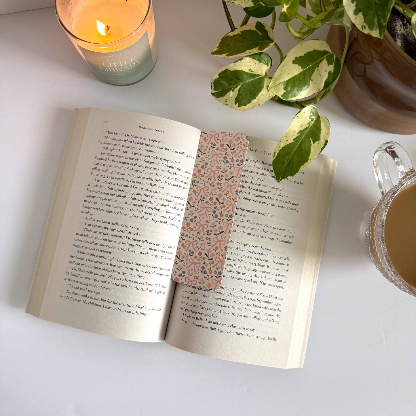Coquette Flower & Bows Double Sided Bookmark,Girly Bookmark