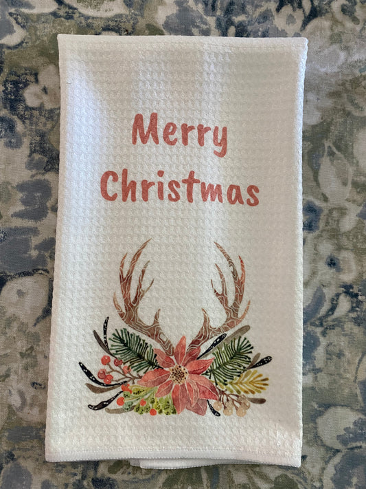 Dish Towel- Merry Christmas -Deer Antlers